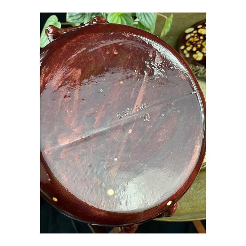 Vintage 70s Handcrafted Bean Pot With Lid Brown Tan Retro Decor Serveware - Picture 3 of 7